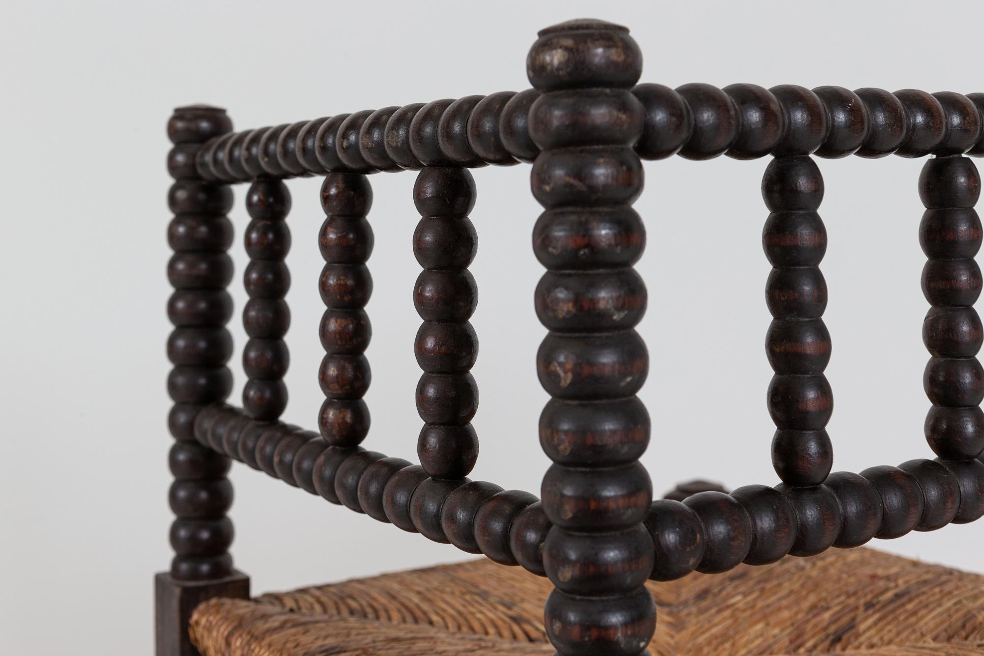 19thC French Ebonised Bobbin Rattan Corner Chair In Good Condition In Staffordshire, GB