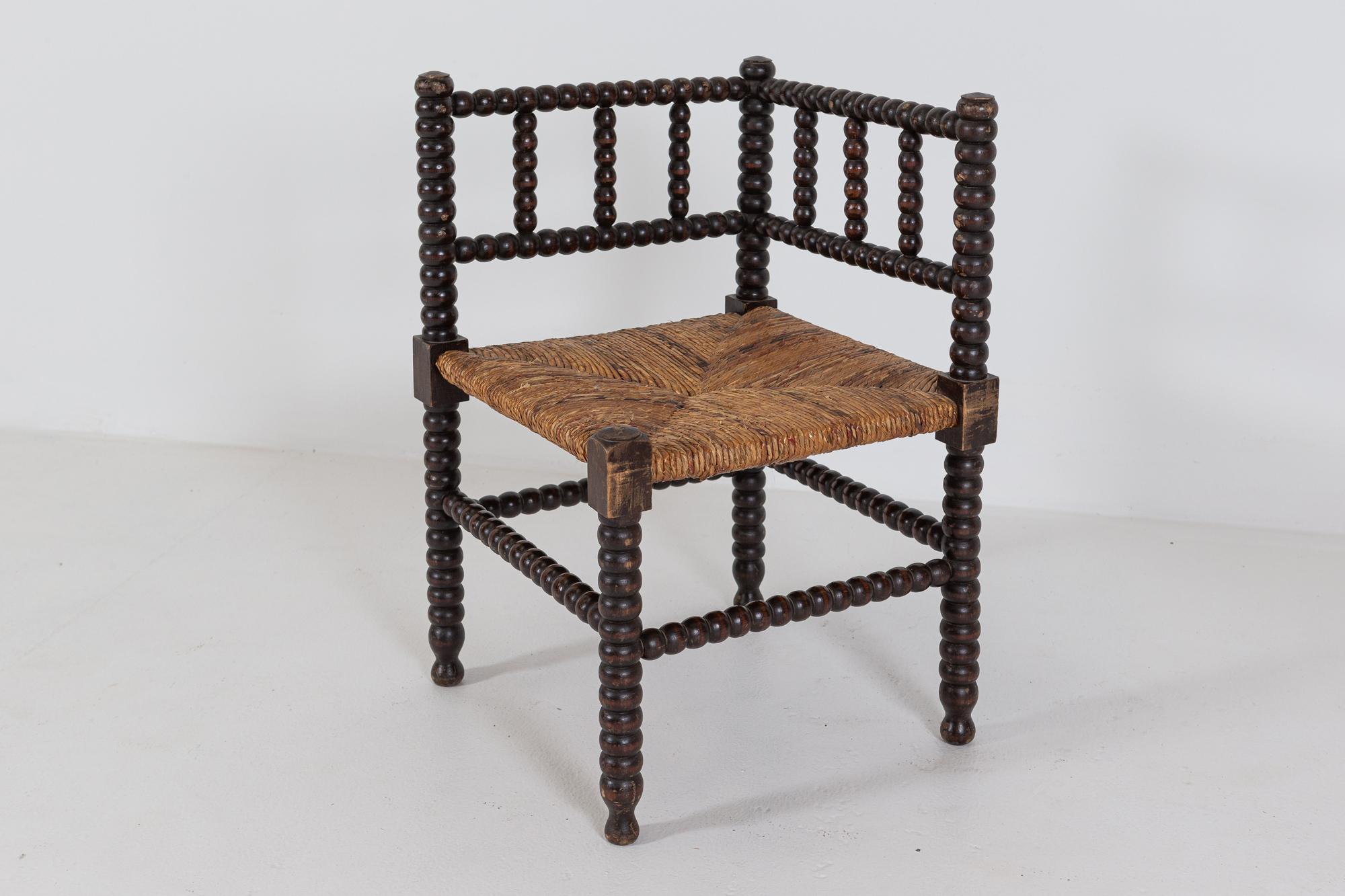 19thC French Ebonised Bobbin Rattan Corner Chair 2