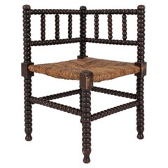 19thC French Ebonised Bobbin Rattan Corner Chair