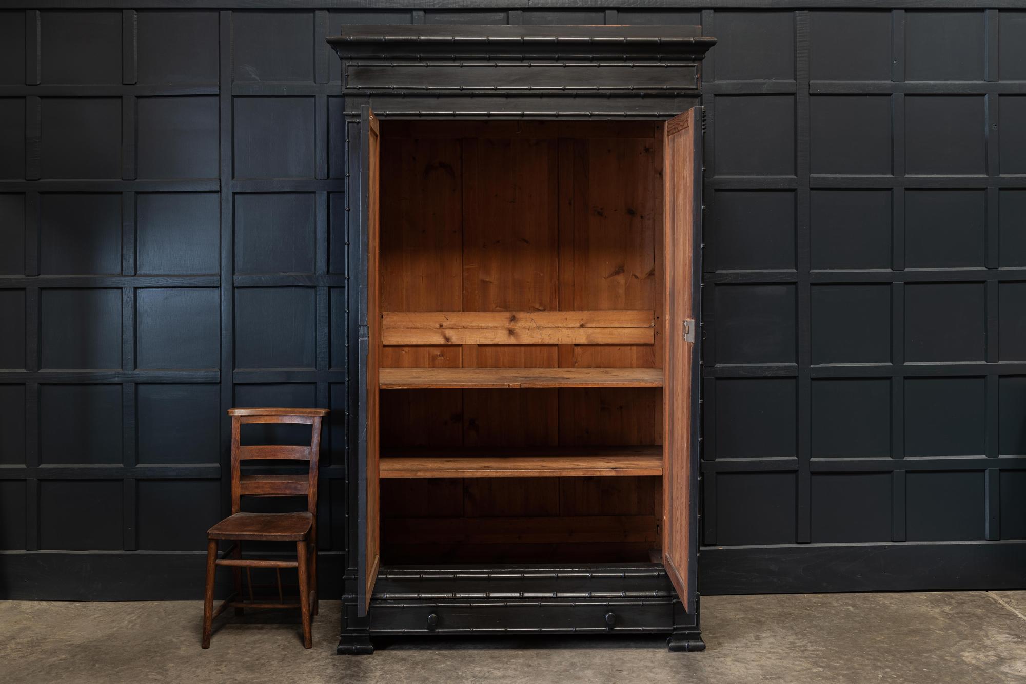 19th Century French Ebonized Faux Bamboo Armoire /Wardrobe In Good Condition In Staffordshire, GB