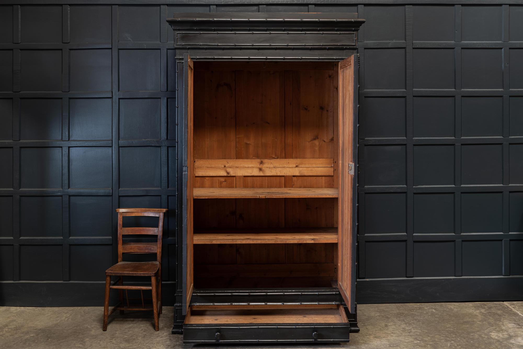 Pine 19th Century French Ebonized Faux Bamboo Armoire /Wardrobe