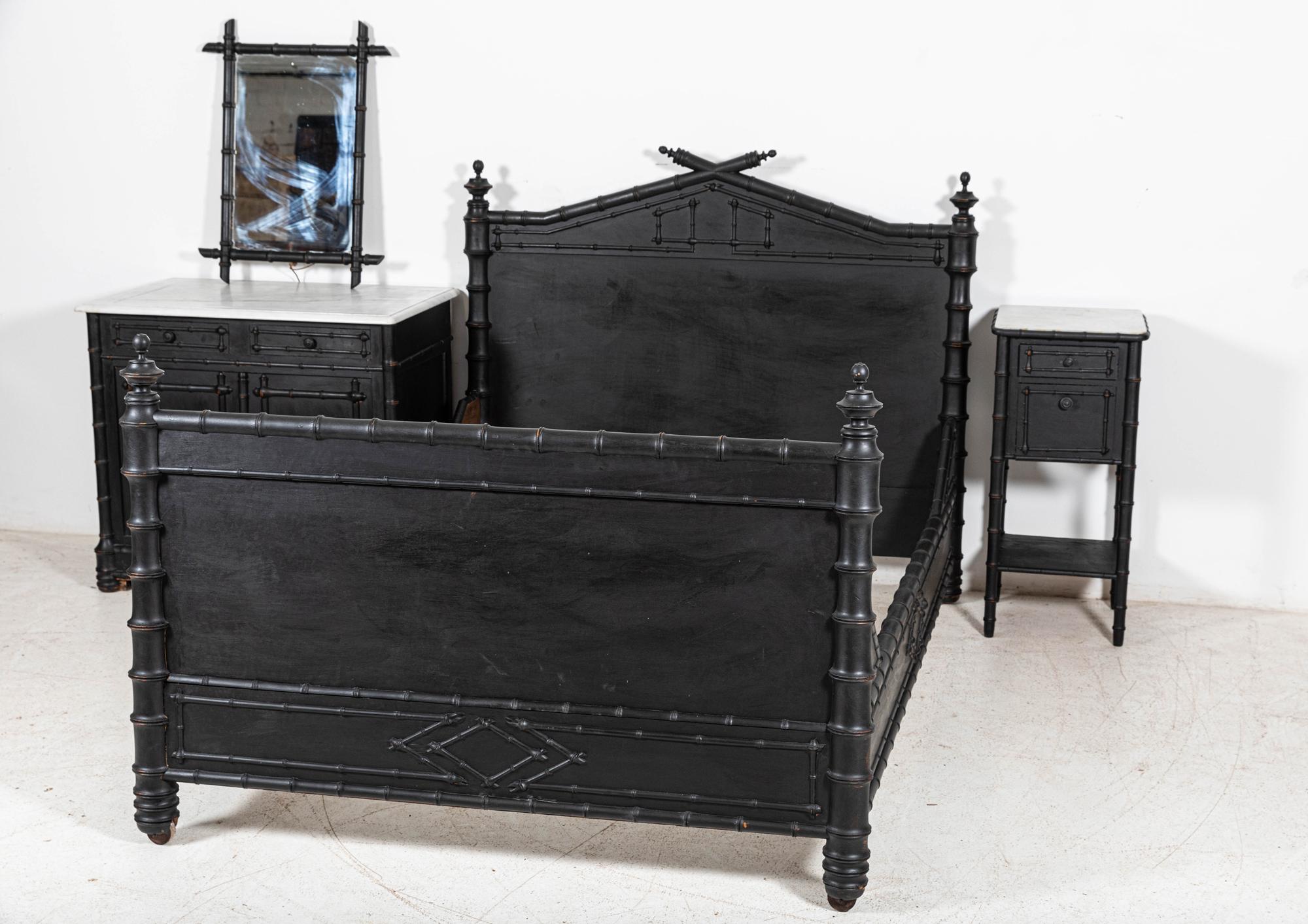 Ebonized 19thC French Ebonised Faux Bamboo Bedroom Suite For Sale