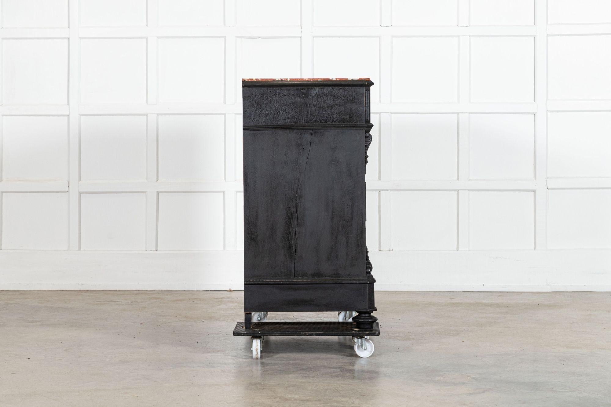 19thC French Ebonised Fruitwood Marble Commode For Sale 7