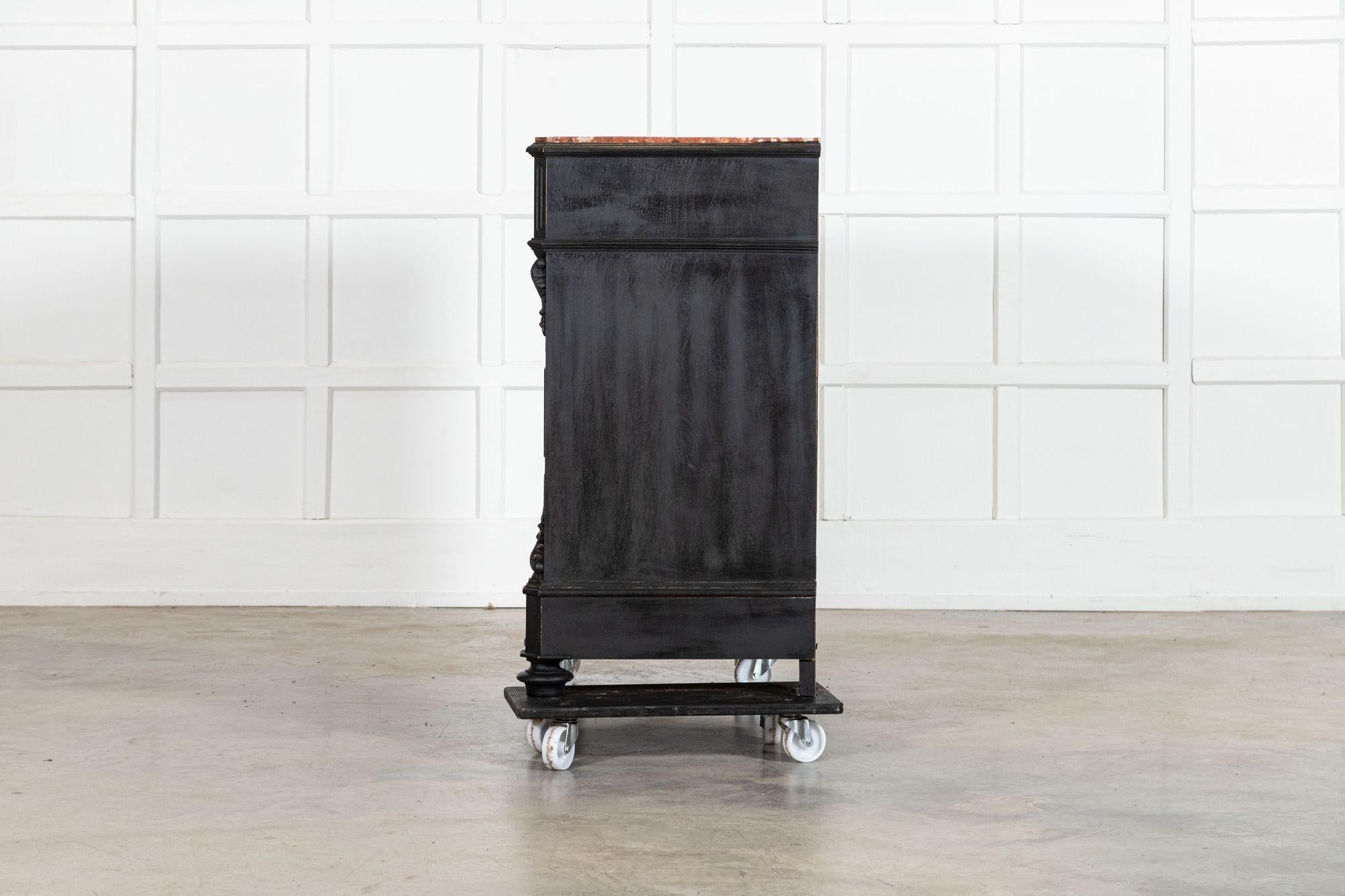 19thC French Ebonised Fruitwood Marble Commode For Sale 9