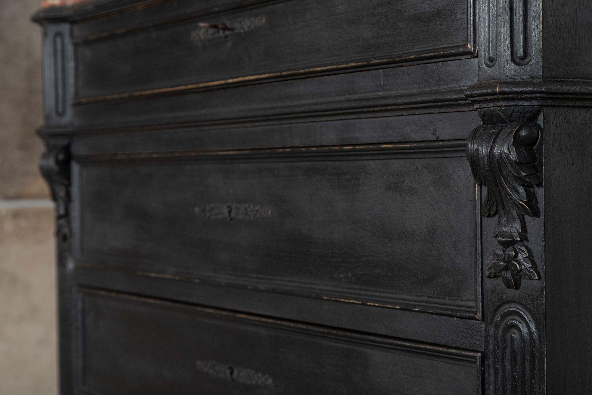 19thC French Ebonised Fruitwood Marble Commode For Sale 11