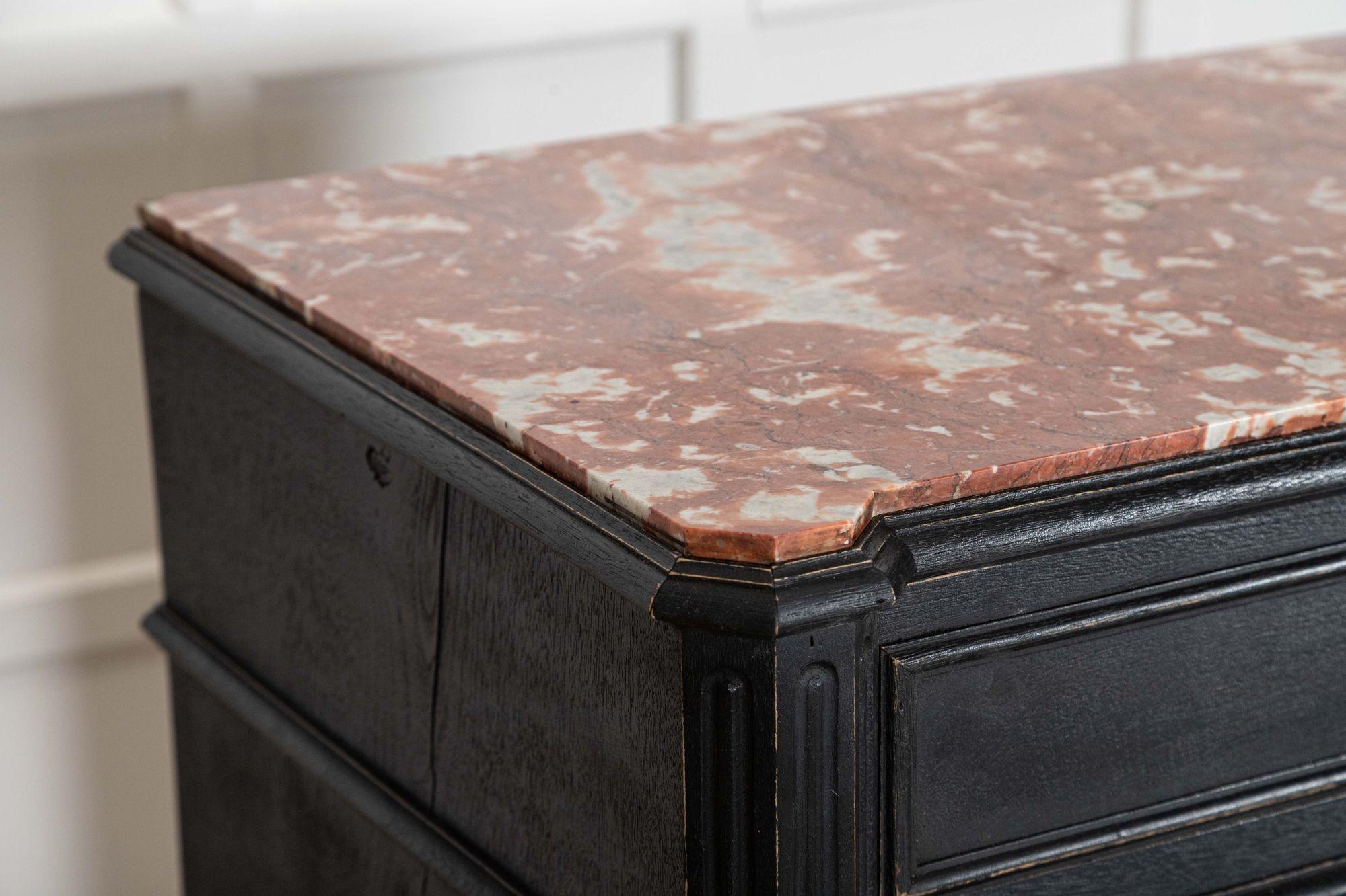 19thC French Ebonised Fruitwood Marble Commode In Good Condition For Sale In Staffordshire, GB