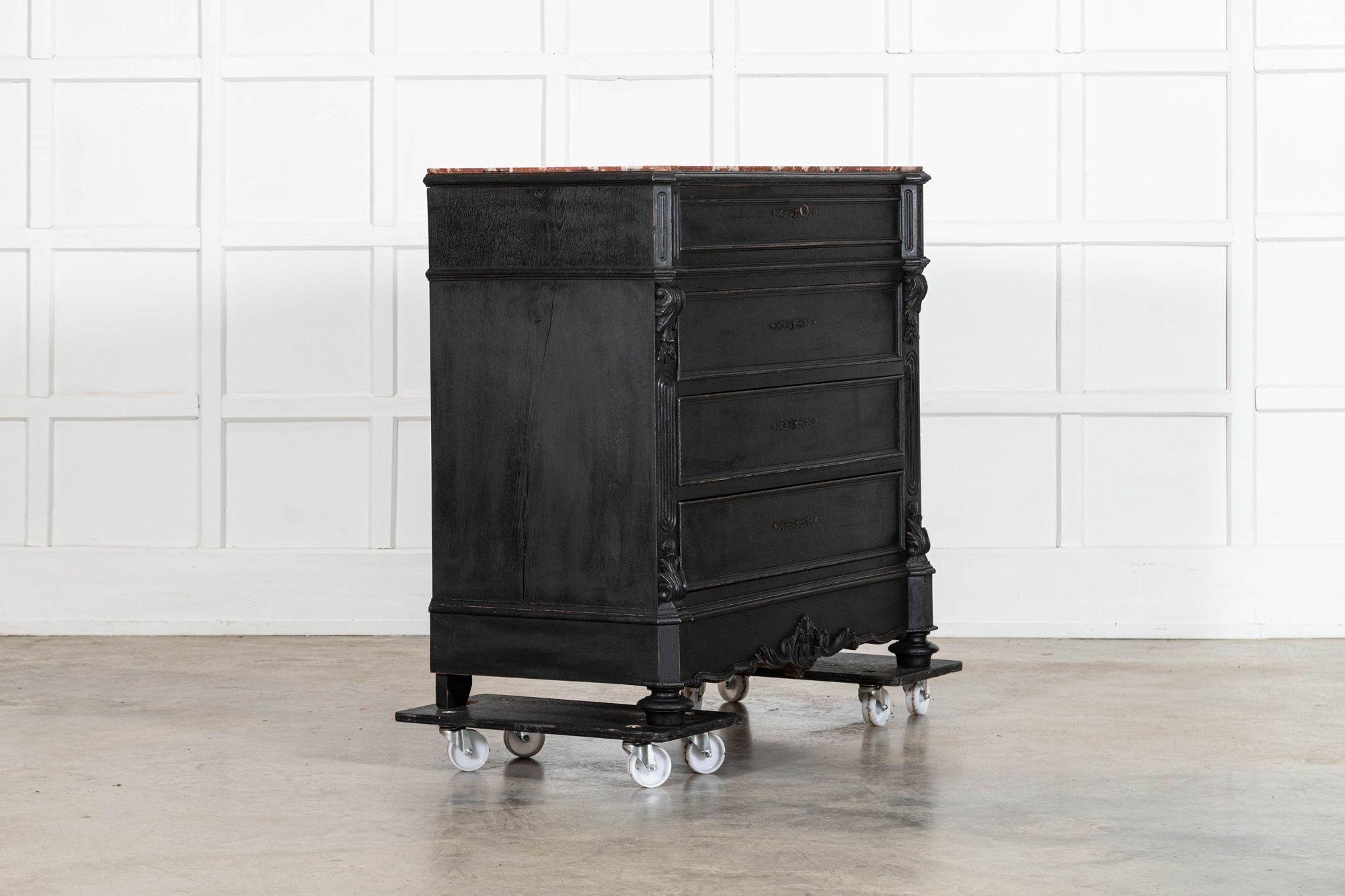 19th Century 19thC French Ebonised Fruitwood Marble Commode For Sale