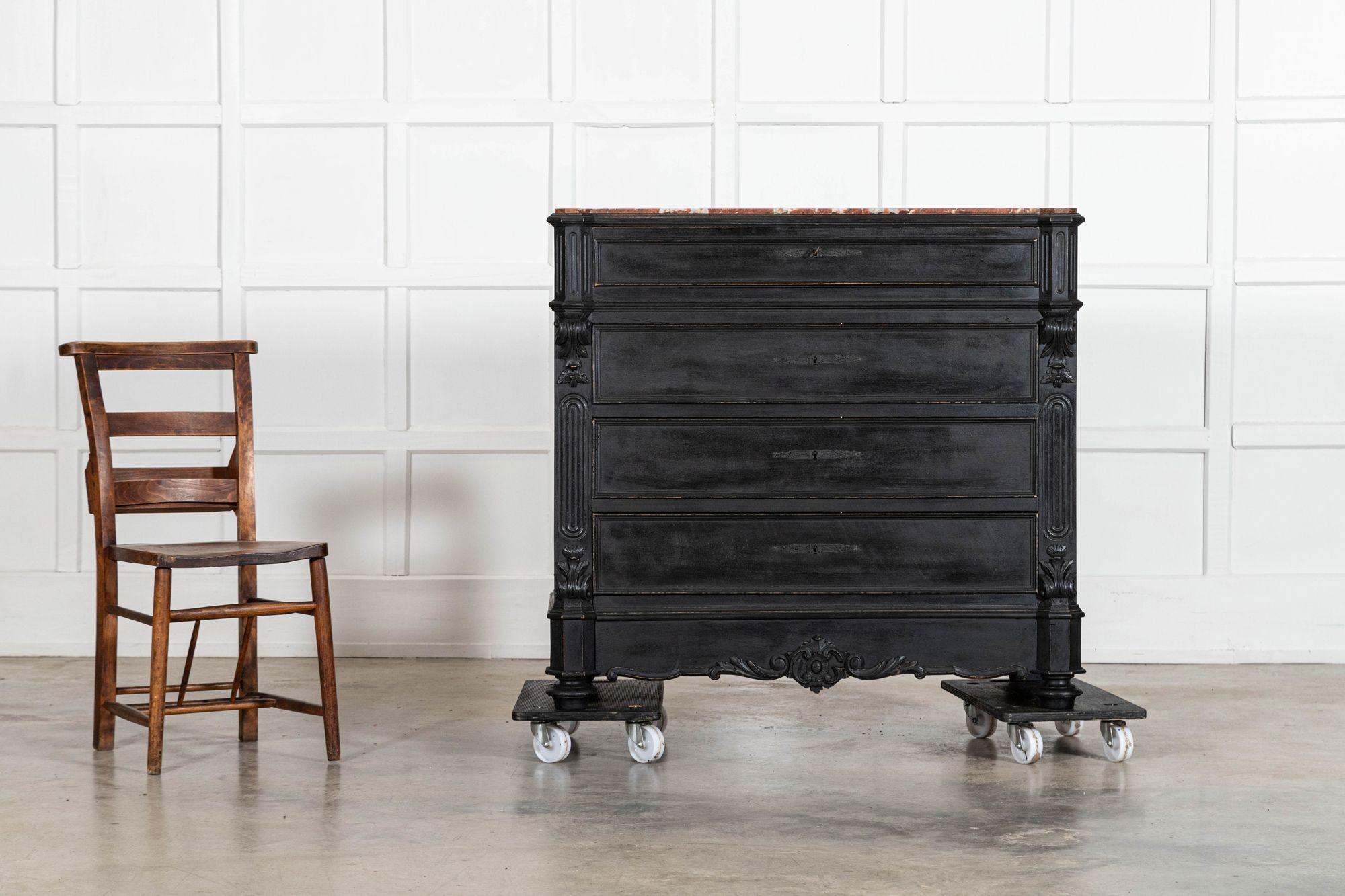 19thC French Ebonised Fruitwood Marble Commode For Sale 1