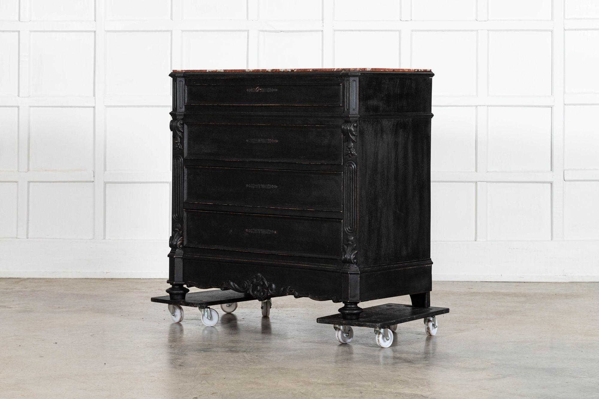 19thC French Ebonised Fruitwood Marble Commode For Sale 2