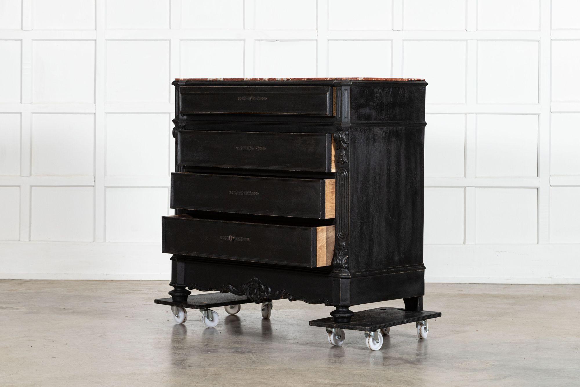 19thC French Ebonised Fruitwood Marble Commode For Sale 3