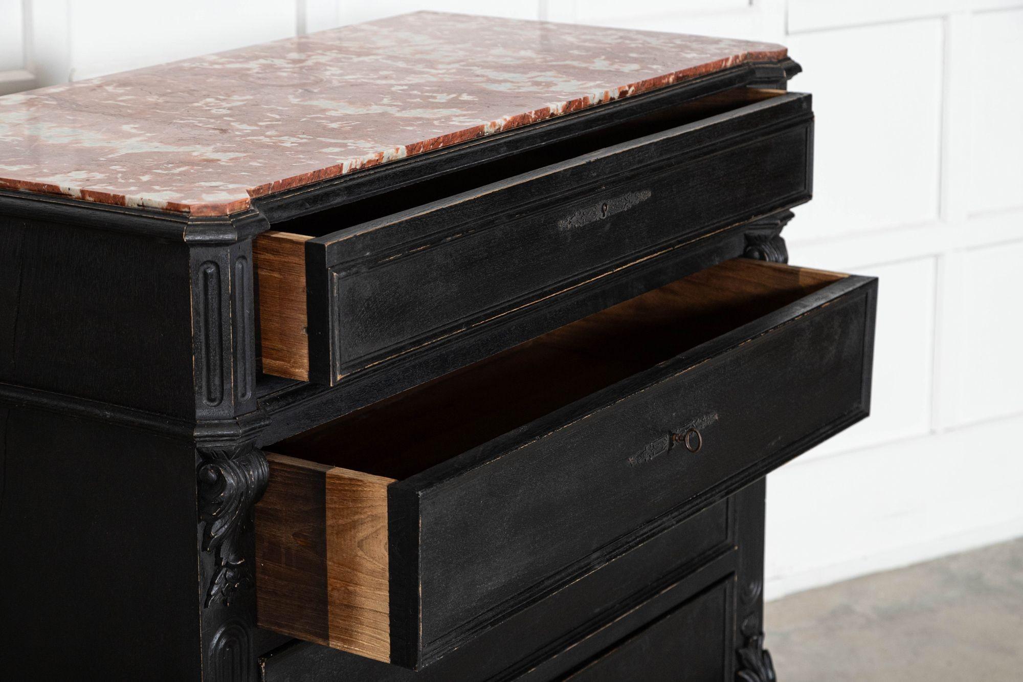 19thC French Ebonised Fruitwood Marble Commode For Sale 5