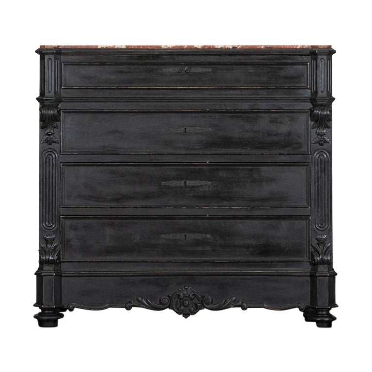 19thC French Ebonised Fruitwood Marble Commode For Sale