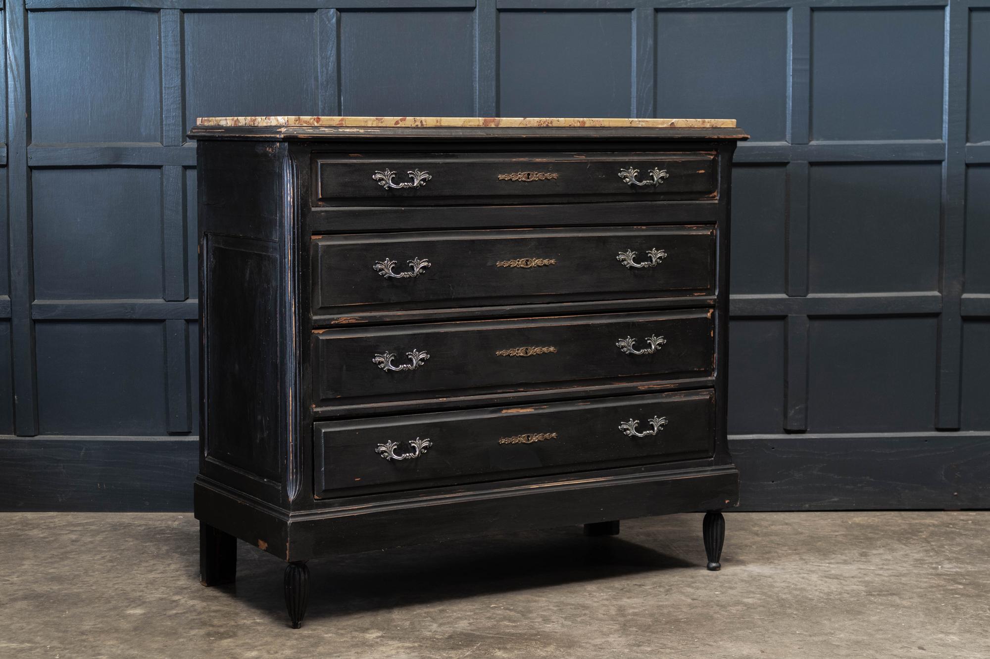 19th Century 19thc French Ebonised & Marble Commode For Sale