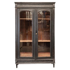 19thC French Ebonised Oak Glazed Vitrine / Armoire / Bookcase