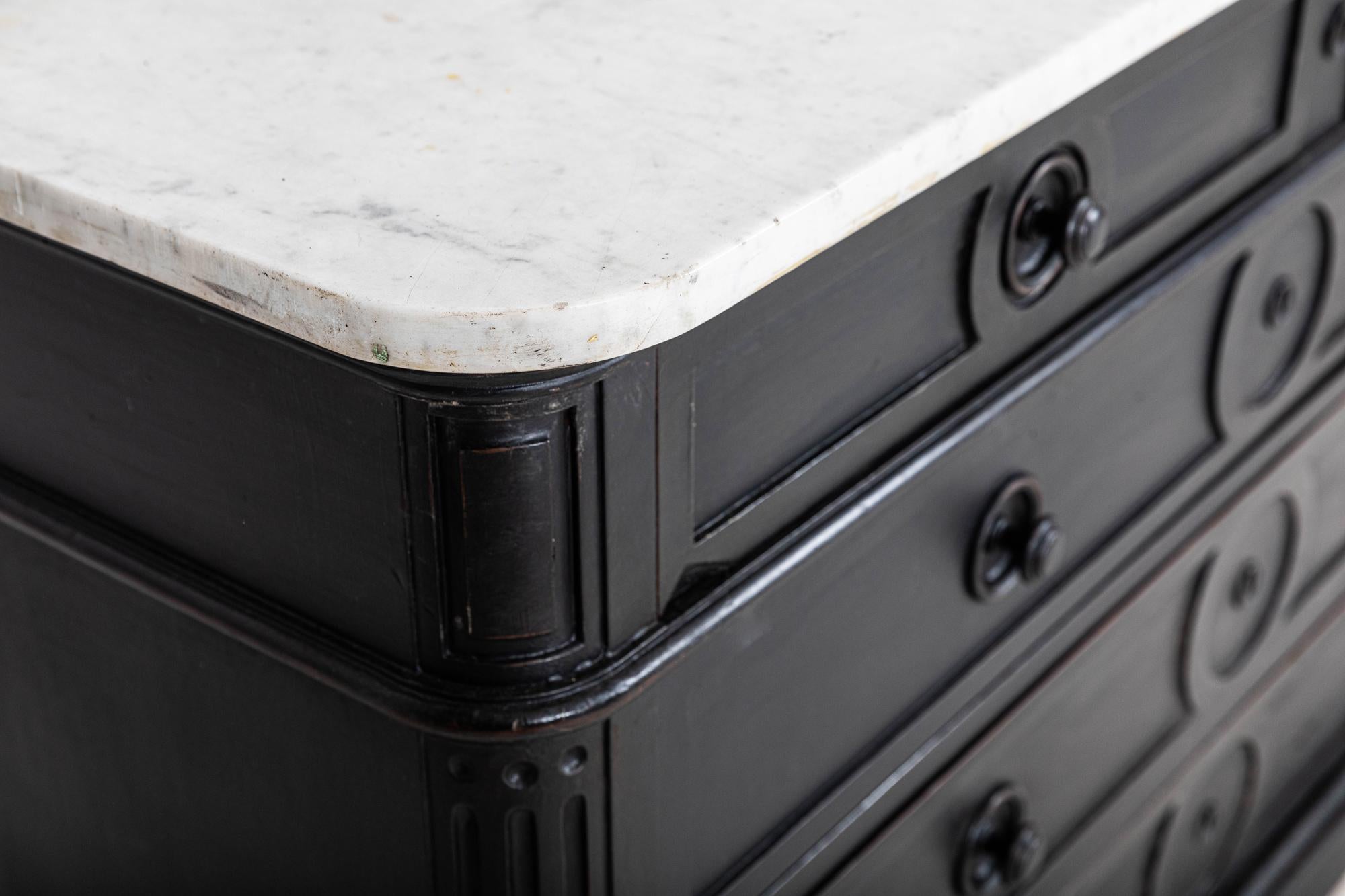 19thC French Ebonised Oak & Marble Commode 5