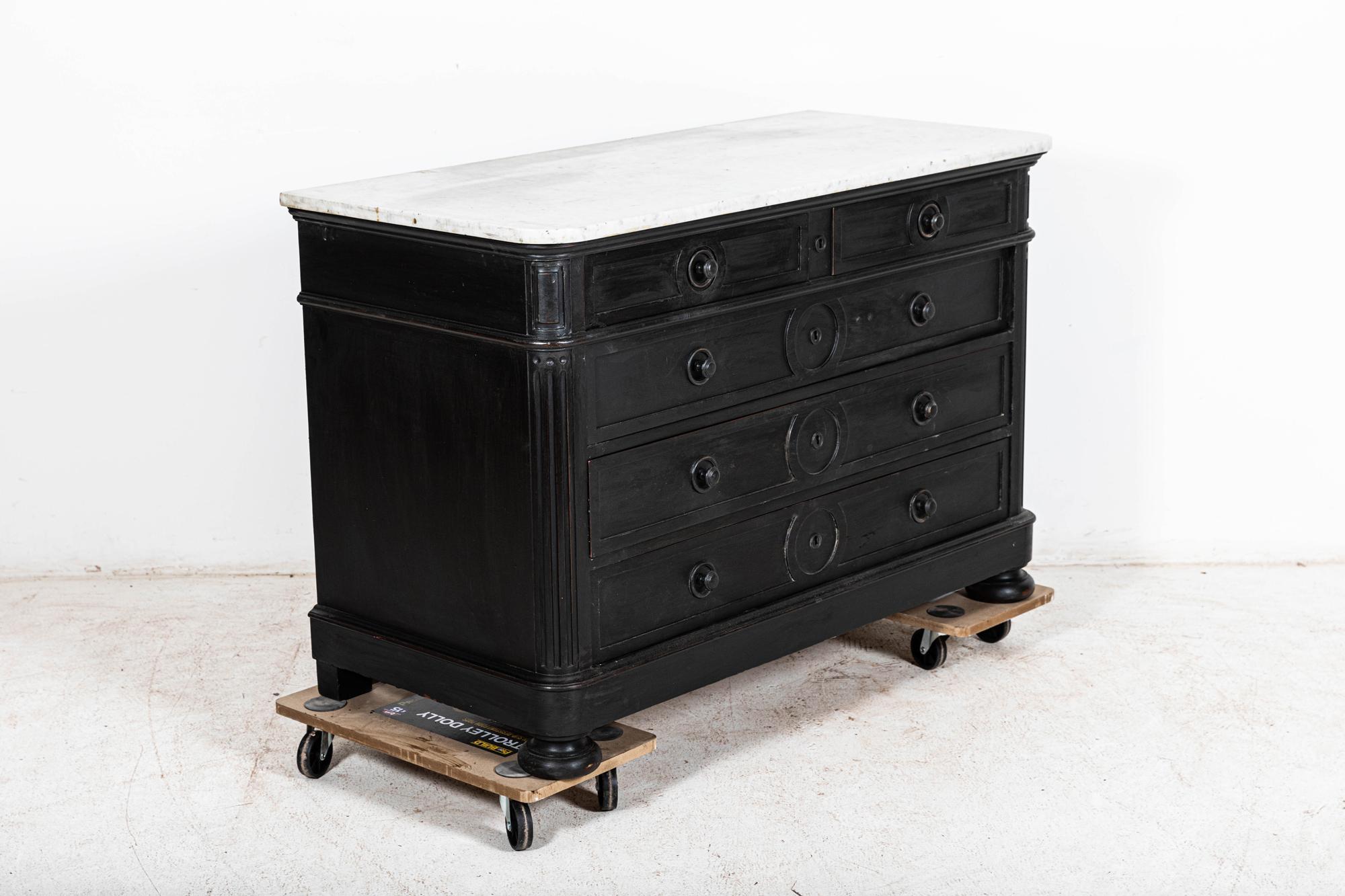 Circa 1880

19thC French Ebonised oak & marble top commode

Measures: W 126 x D 59 x H 83 cm.

    