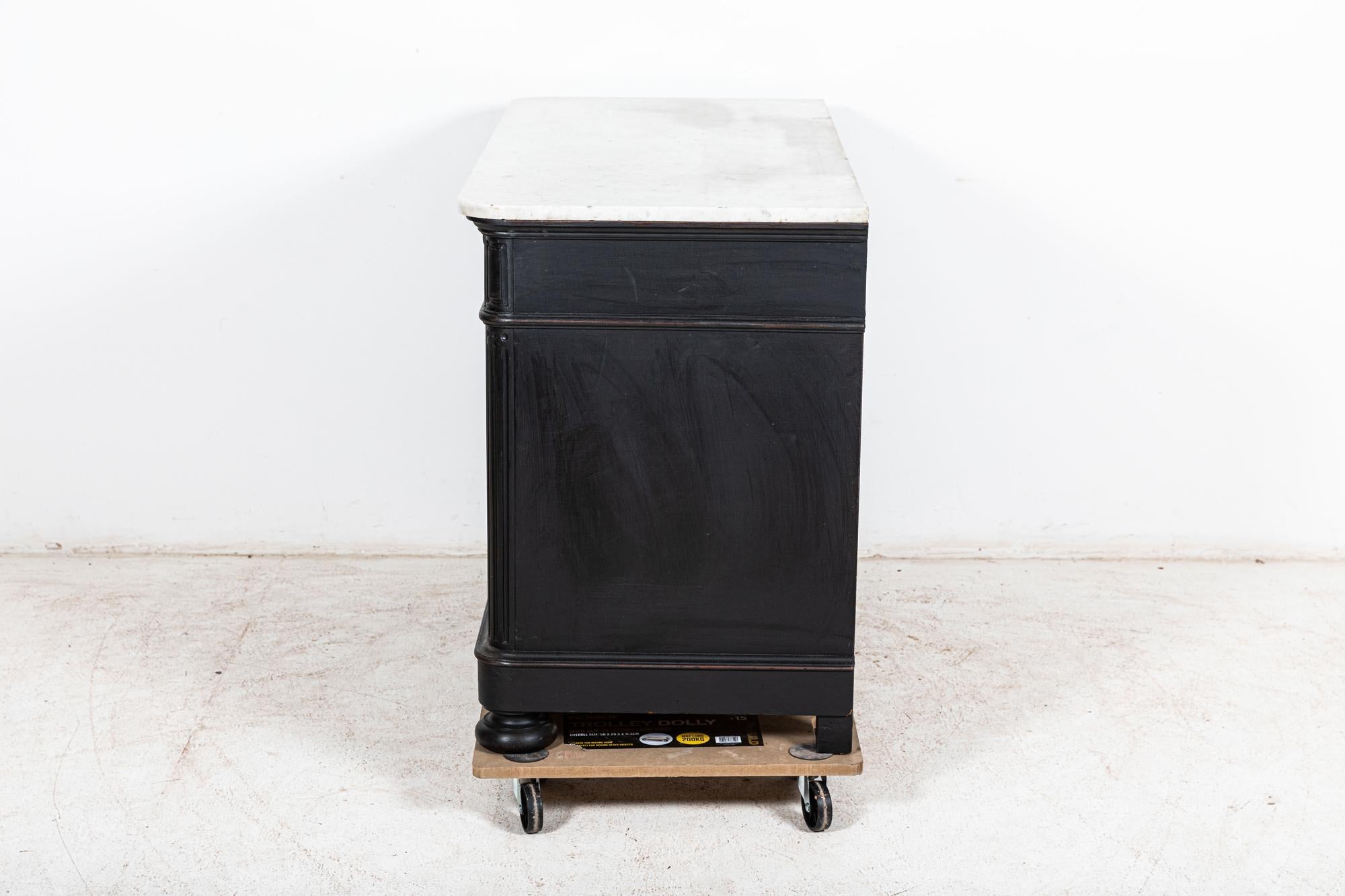 19thC French Ebonised Oak & Marble Commode 3