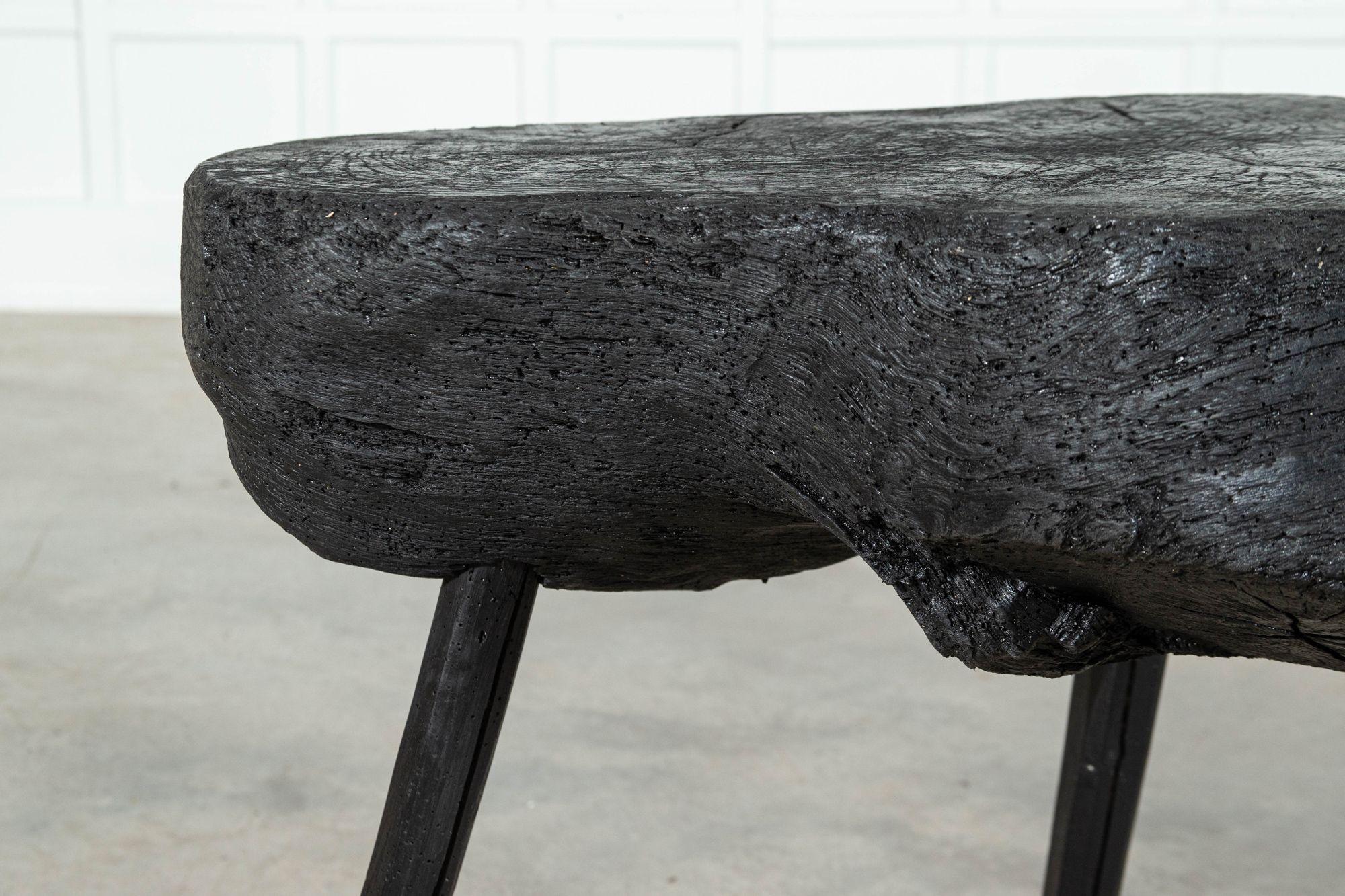 19th Century 19thc French Ebonised Provincial Elm Chopping Block Table For Sale