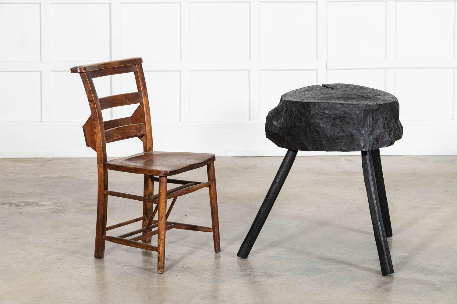 19thC French Ebonised Vernacular Elm Chopping Block Table In Good Condition For Sale In Staffordshire, GB