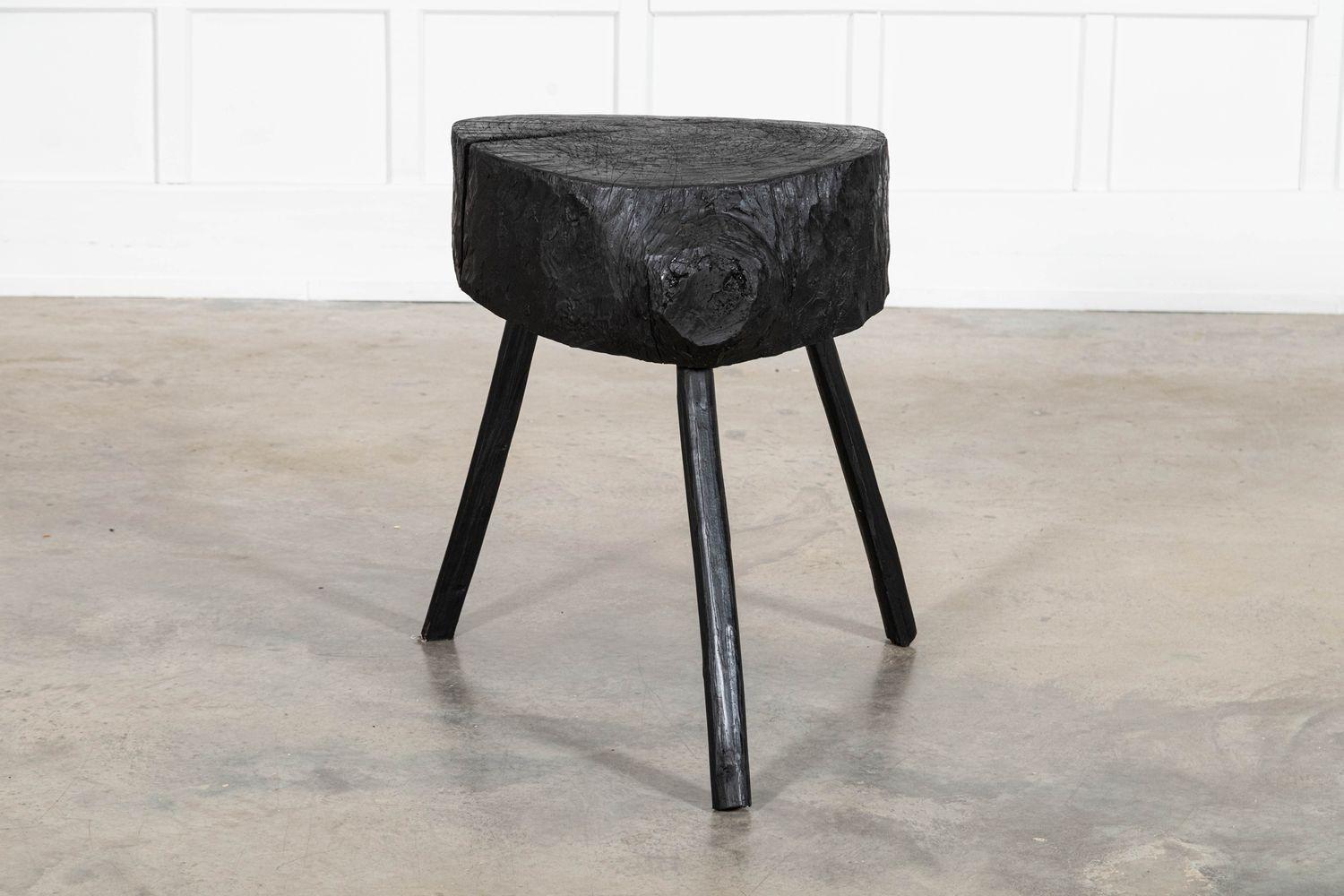 19th Century 19thC French Ebonised Vernacular Elm Chopping Block Table For Sale
