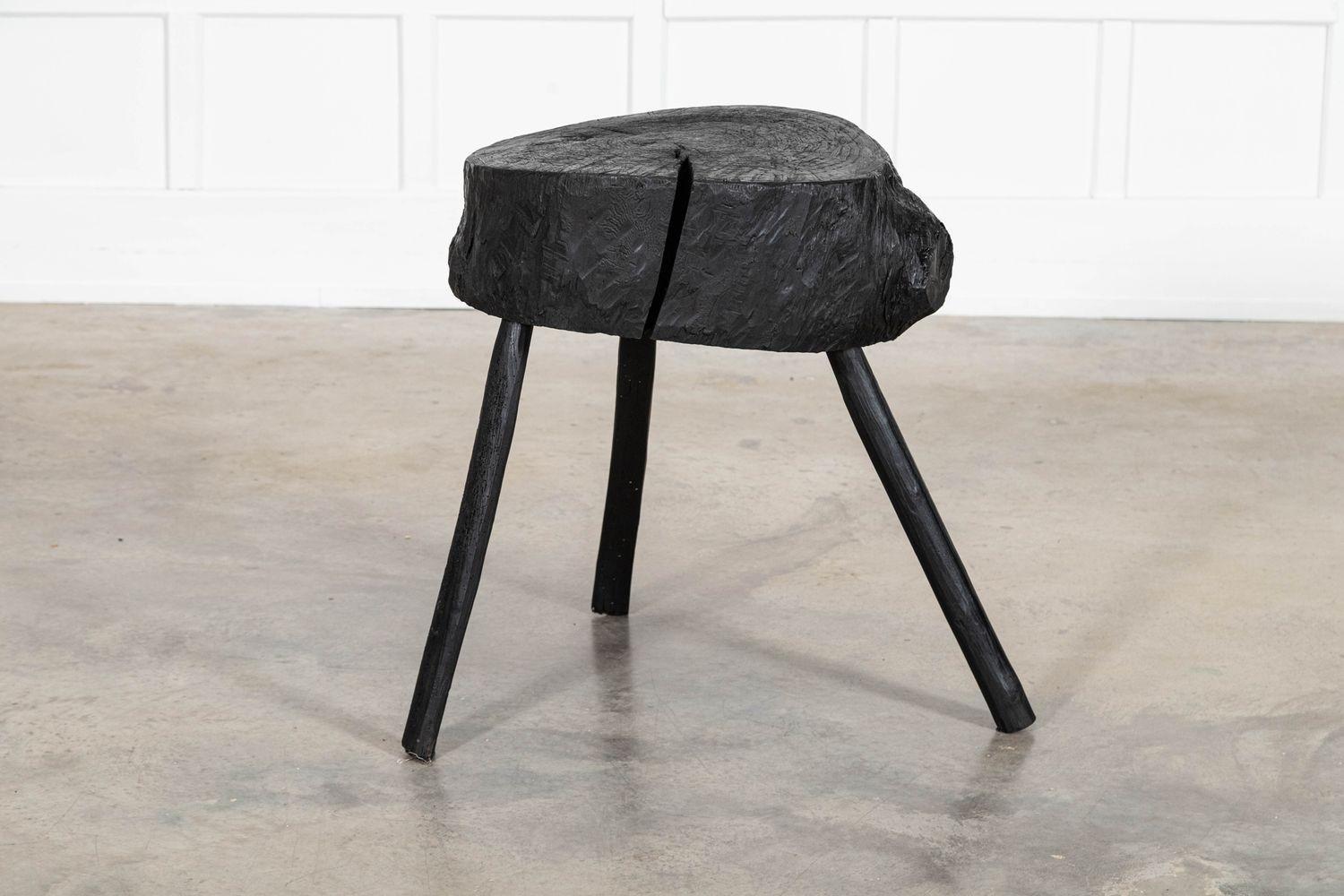 19thC French Ebonised Vernacular Elm Chopping Block Table For Sale 1