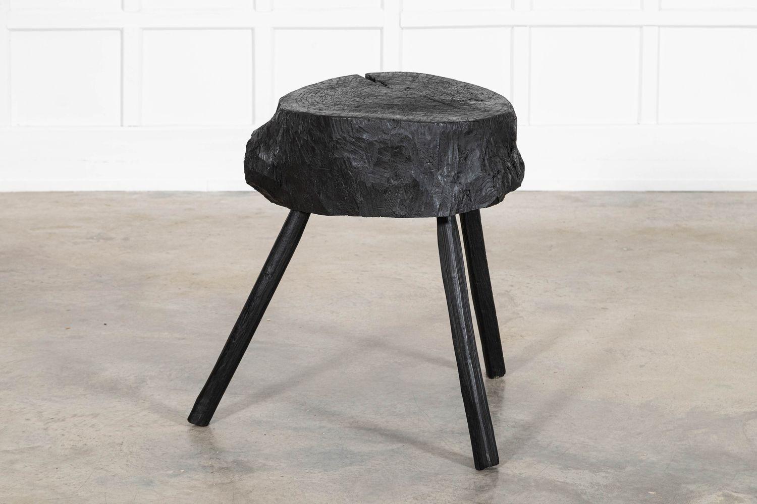 19thC French Ebonised Vernacular Elm Chopping Block Table For Sale 2
