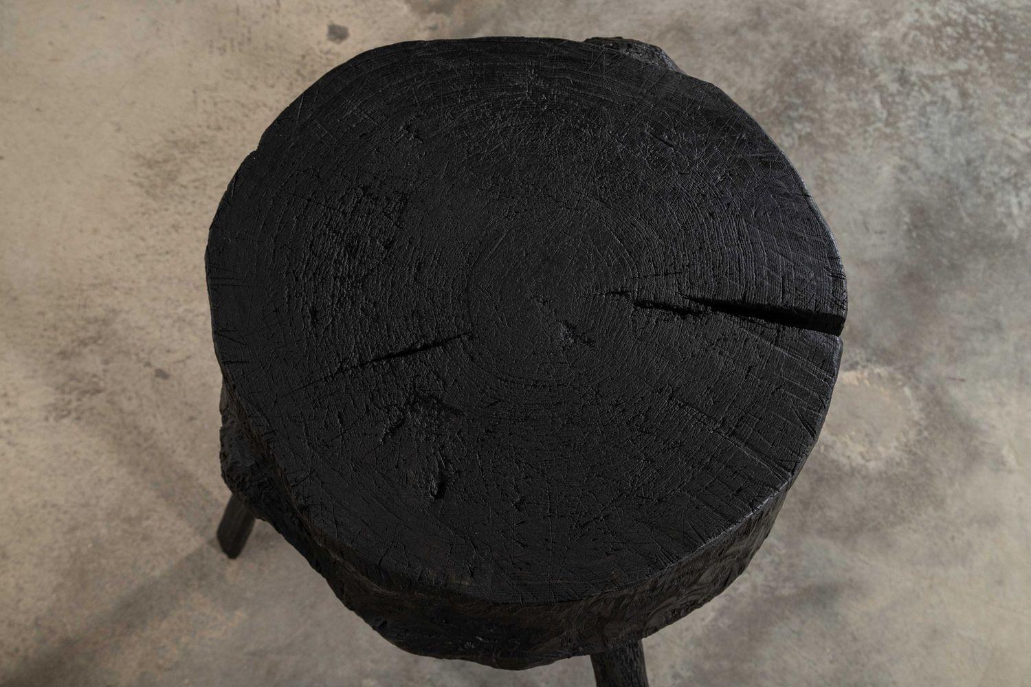 19thC French Ebonised Vernacular Elm Chopping Block Table For Sale 4
