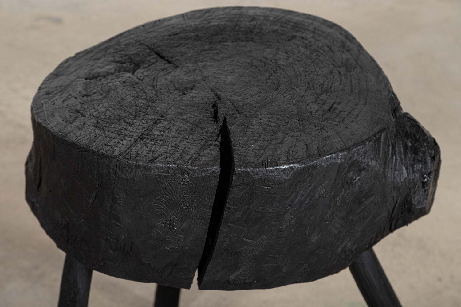 19thC French Ebonised Vernacular Elm Chopping Block Table For Sale 5
