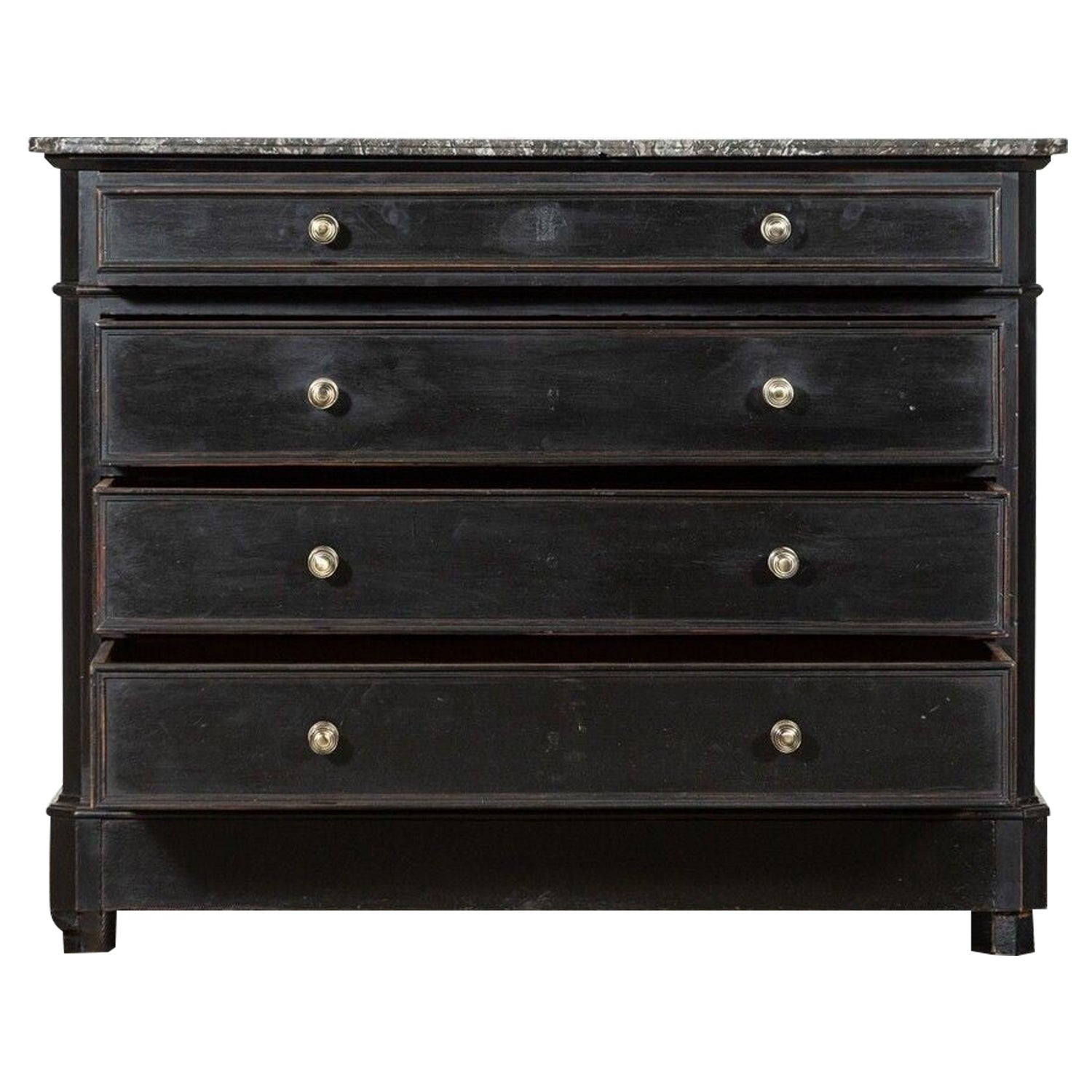 19thC French Ebonised Walnut Commode