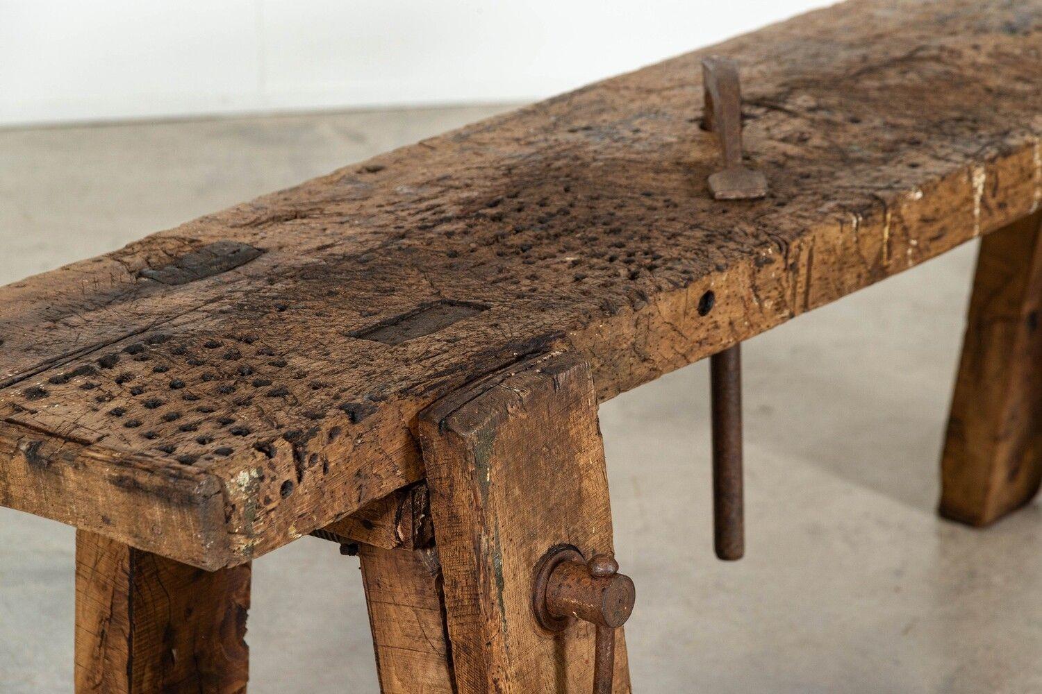 19thC French Elm Cobblers Bench Console For Sale 8
