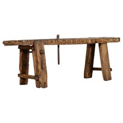 19thC French Elm Cobblers Bench Console