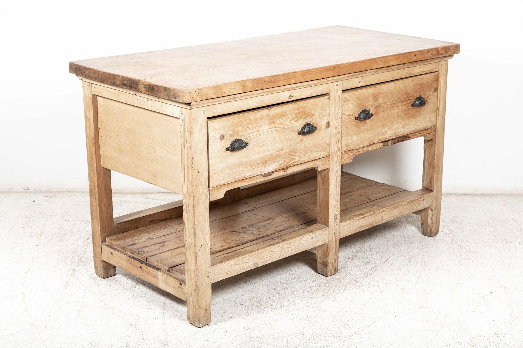 Circa 1880

French Elm top bakers Prep table with removable elm top and two deep drawers.

Measures: W 152 x D 75 x H 90 cm.

    