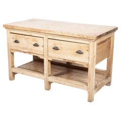 19thC French Elm Top Bakers Prep Table