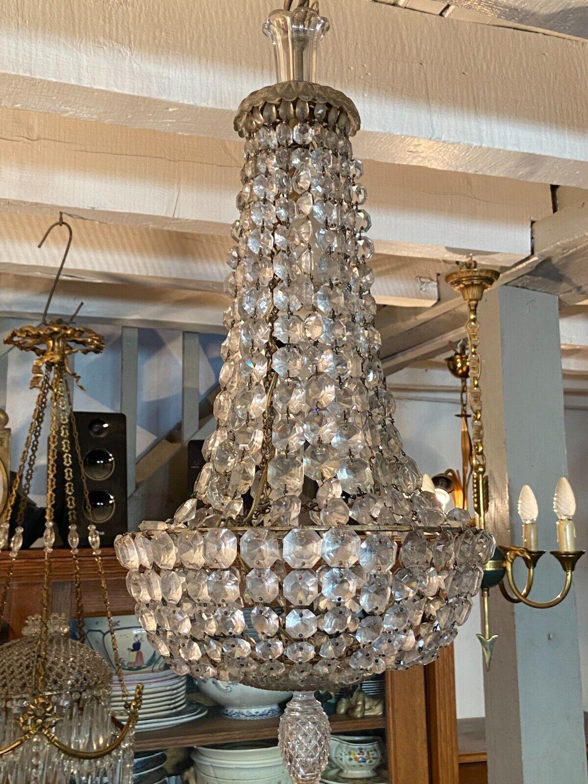 19thc French Empire Cascading Cut Crystal Chandelier attributed to Baccarat In Good Condition For Sale In Opa Locka, FL