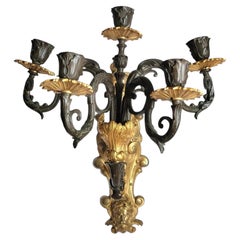 19thc French Empire Gilt & Patinated Bronze Figural 5 Arm Candleholder Sconce