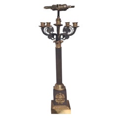 19thc French Empire Gilt & Patinated Bronze Table Lamp / Candelabra