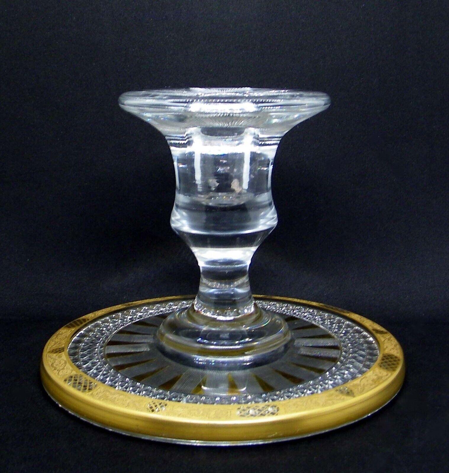 19thc French Empire Gold Bordered Crystal Candle Holder /Candlestick by Baccarat For Sale 3