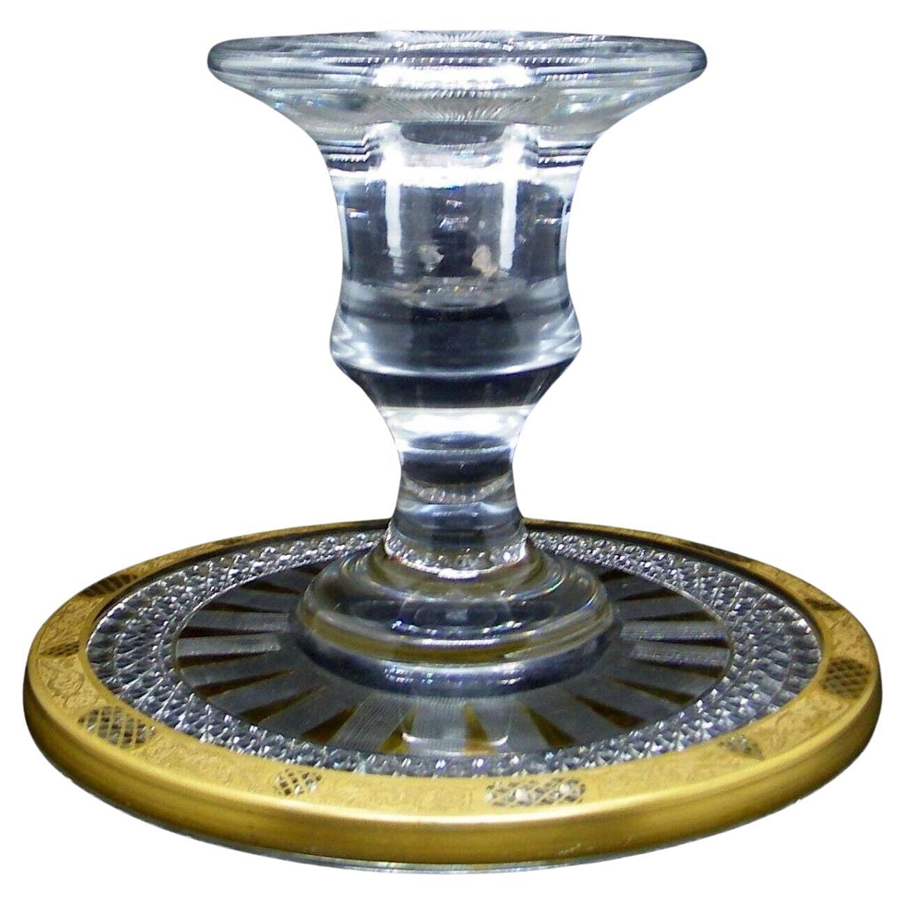 19thc French Empire Gold Bordered Crystal Candle Holder /Candlestick by Baccarat For Sale