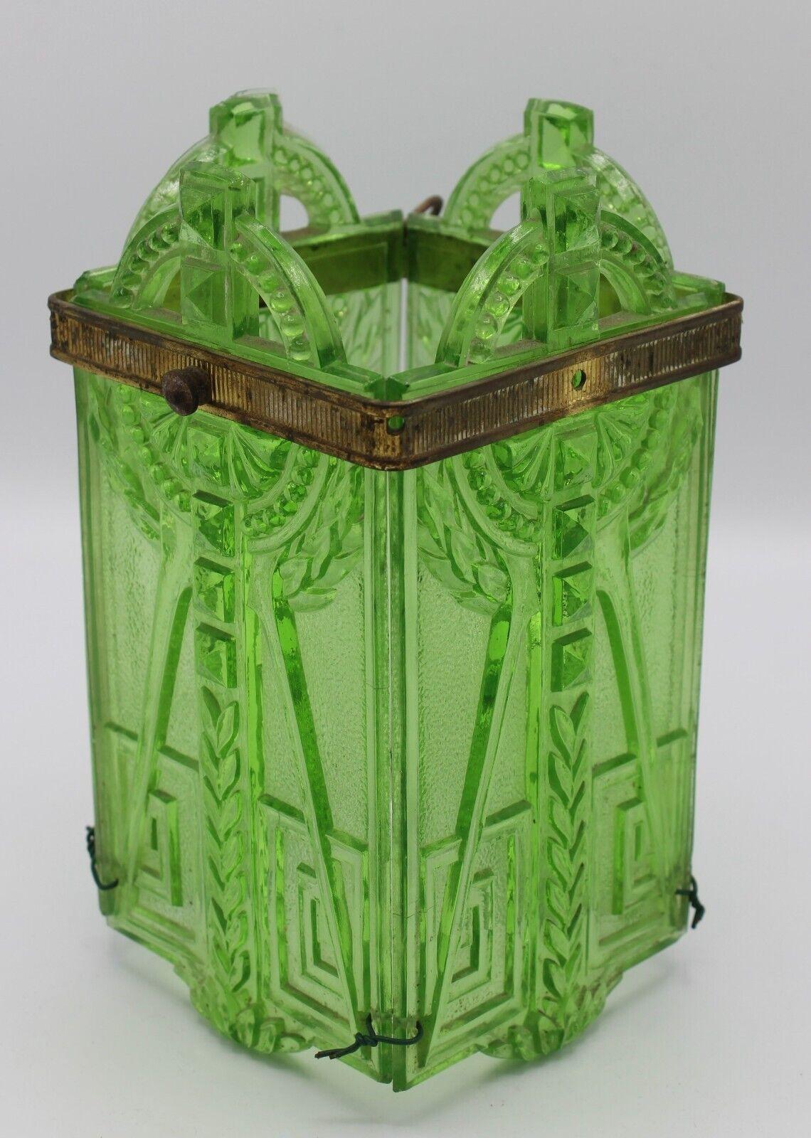 19thc French Empire Green Art Glass Lantern Intricately Patterned For Sale 6