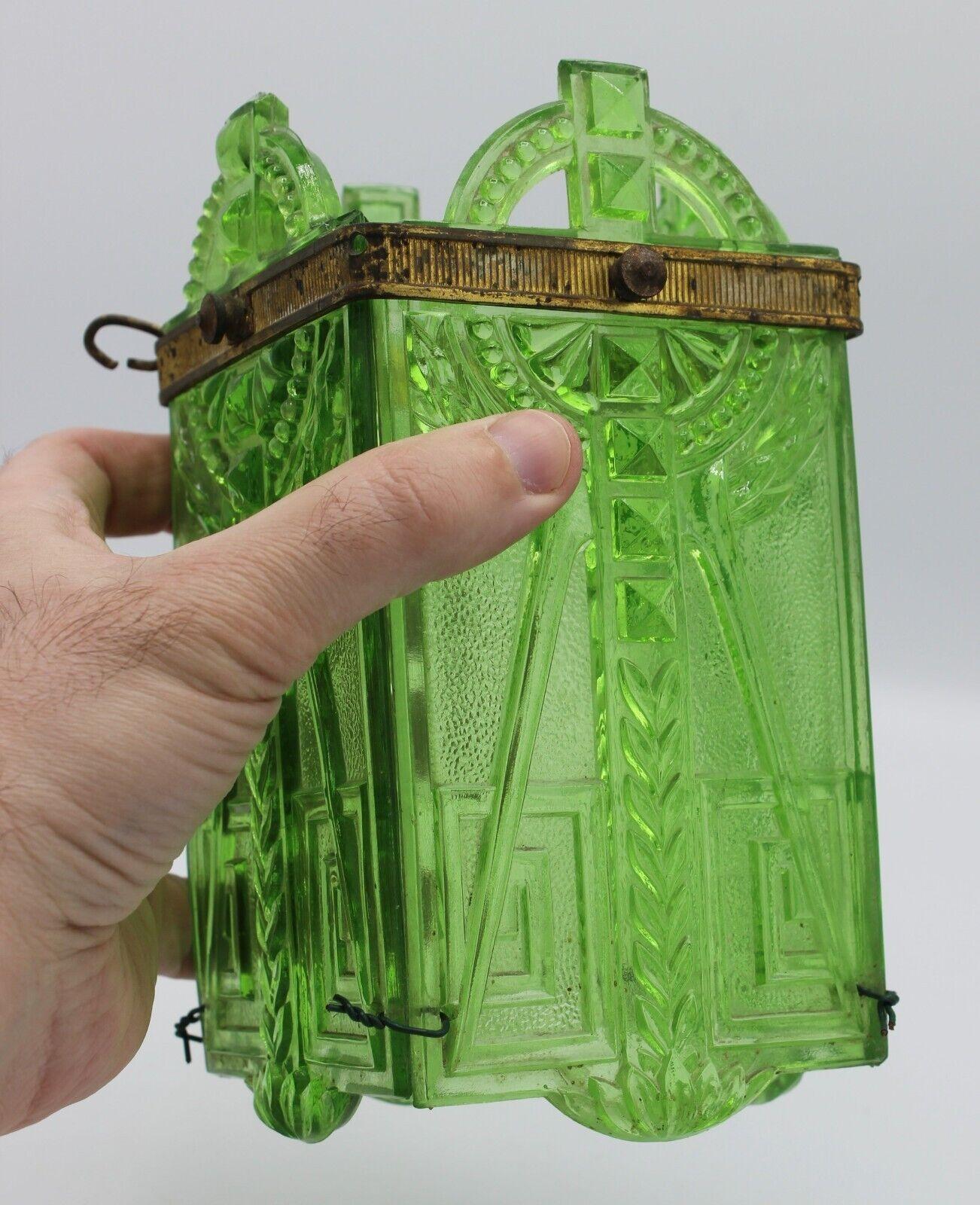 19thc French Empire Green Art Glass Lantern Intricately Patterned For Sale 1
