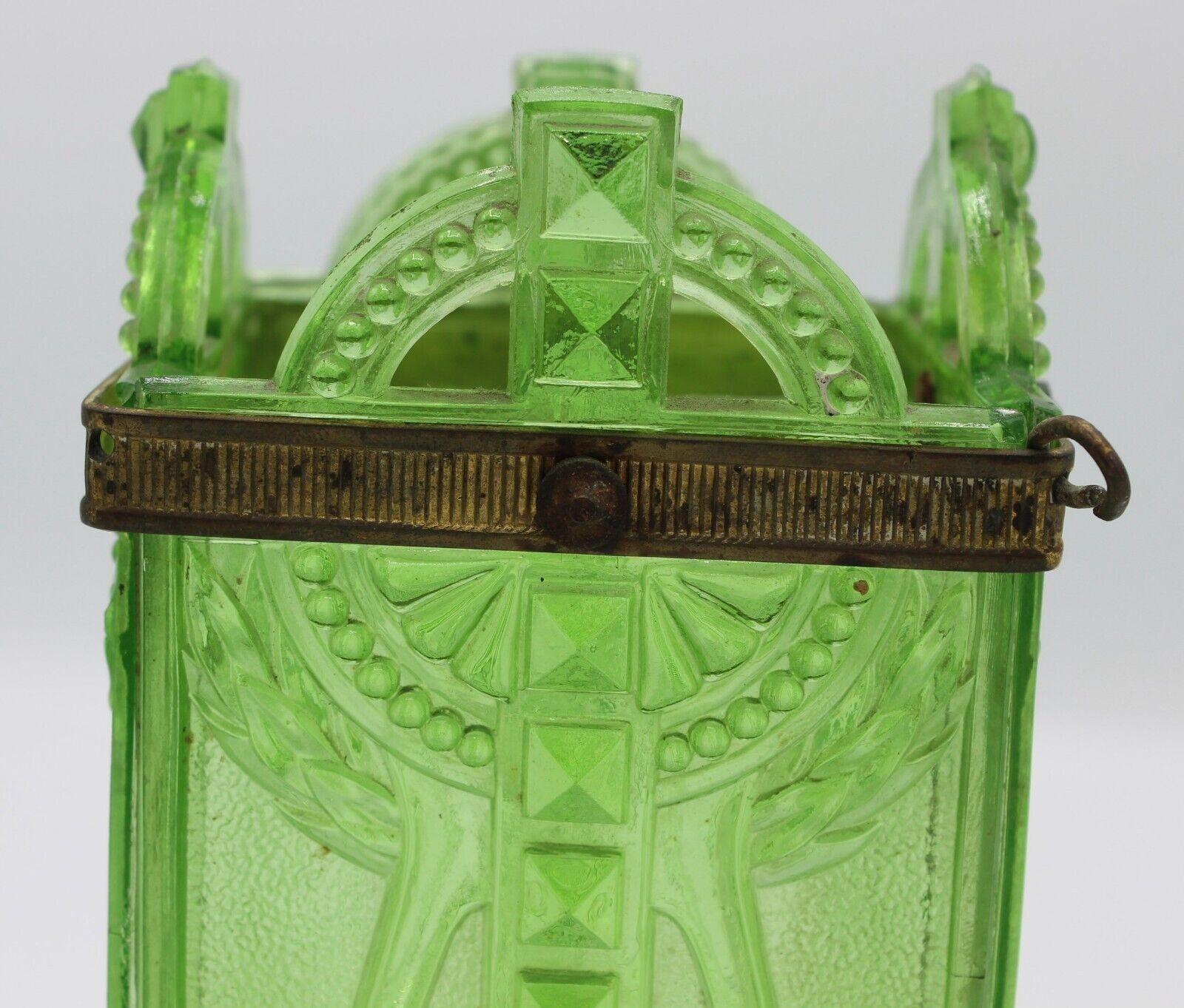 19thc French Empire Green Art Glass Lantern Intricately Patterned For Sale 5