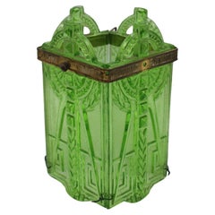 19thc French Empire Green Art Glass Lantern Intricately Patterned