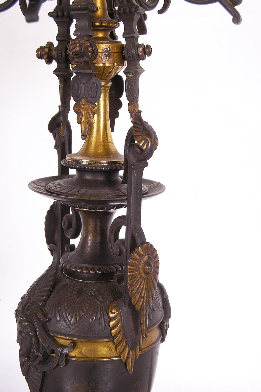 French Empire Red Languedoc Marble Bronze Ormolu Candelabrum 5