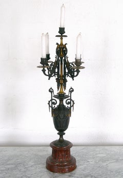 French Empire Red Languedoc Marble Bronze Ormolu Candelabrum