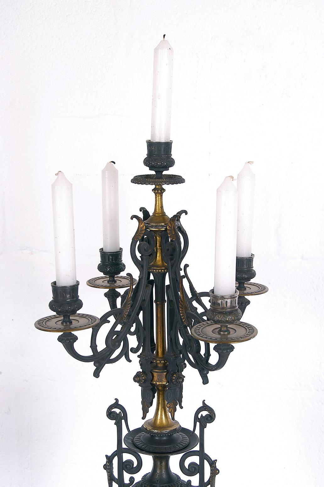 Gilt French Empire Red Languedoc Marble Bronze Ormolu Candelabrum