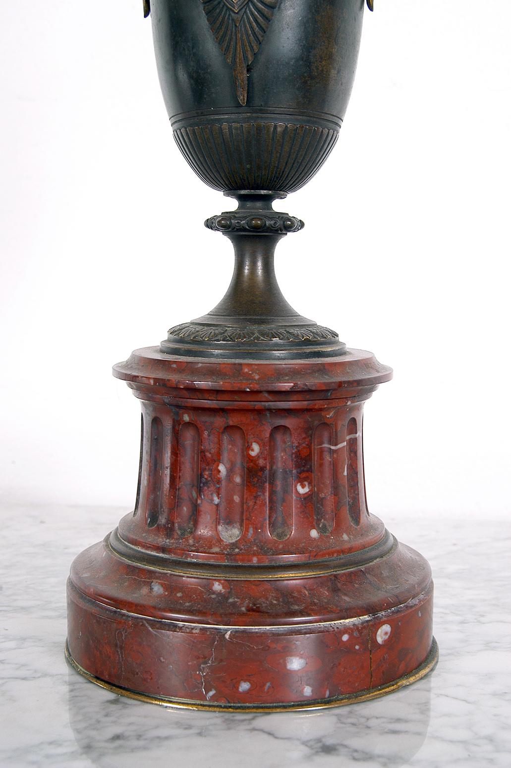 French Empire Red Languedoc Marble Bronze Ormolu Candelabrum 2