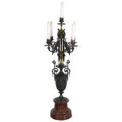 French Empire Red Languedoc Marble Bronze Ormolu Candelabrum
