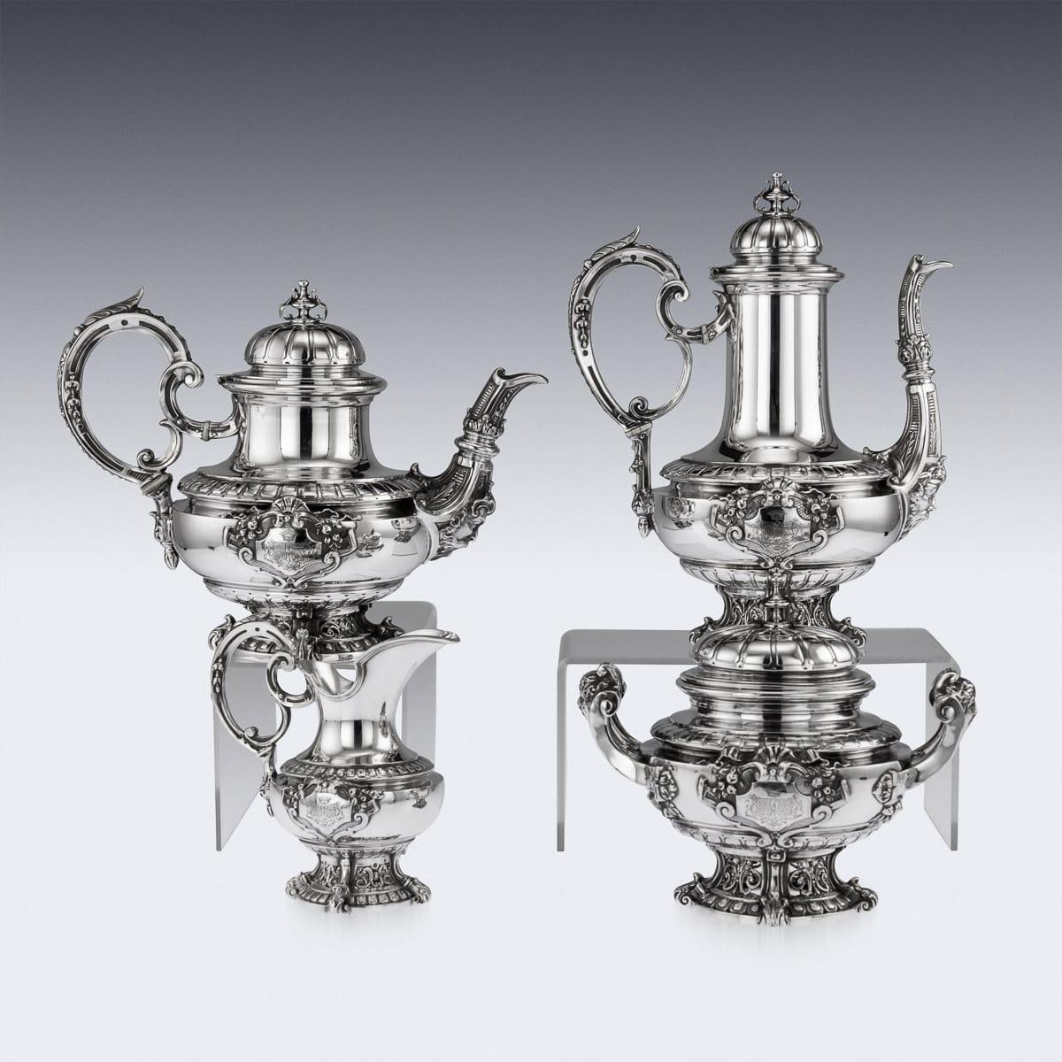 19th Century French Empire Solid Silver Tea Service, Alphonse Debain, circa 1890 In Good Condition In Royal Tunbridge Wells, Kent