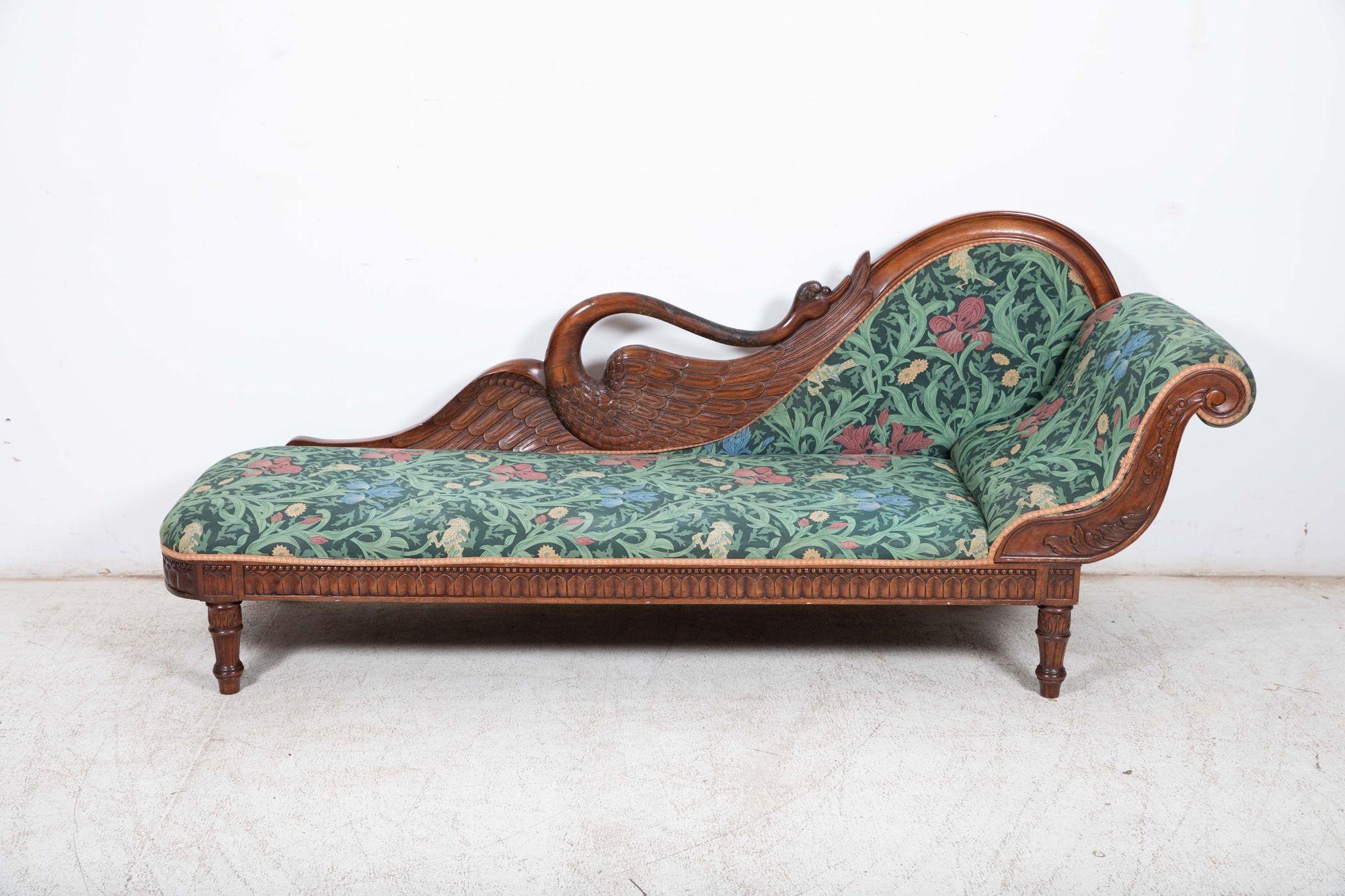 Mid-19th Century 19thC French Empire Walnut Chaise Lounge / Daybed