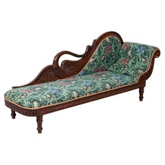 19thC French Empire Walnut Chaise Lounge / Daybed